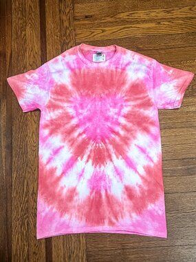Adult Small Pink & Red Heart Pattern Tie-Dye T-Shirt